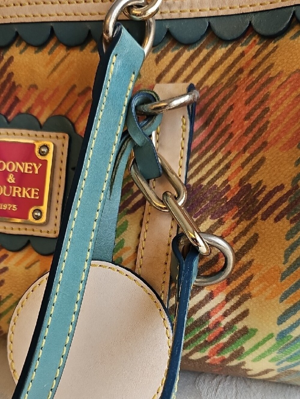 Dooney & Bourke Multicolor Plaid Satchel with Teal Trim and Pink Heart Charm - Picture 13 of 13